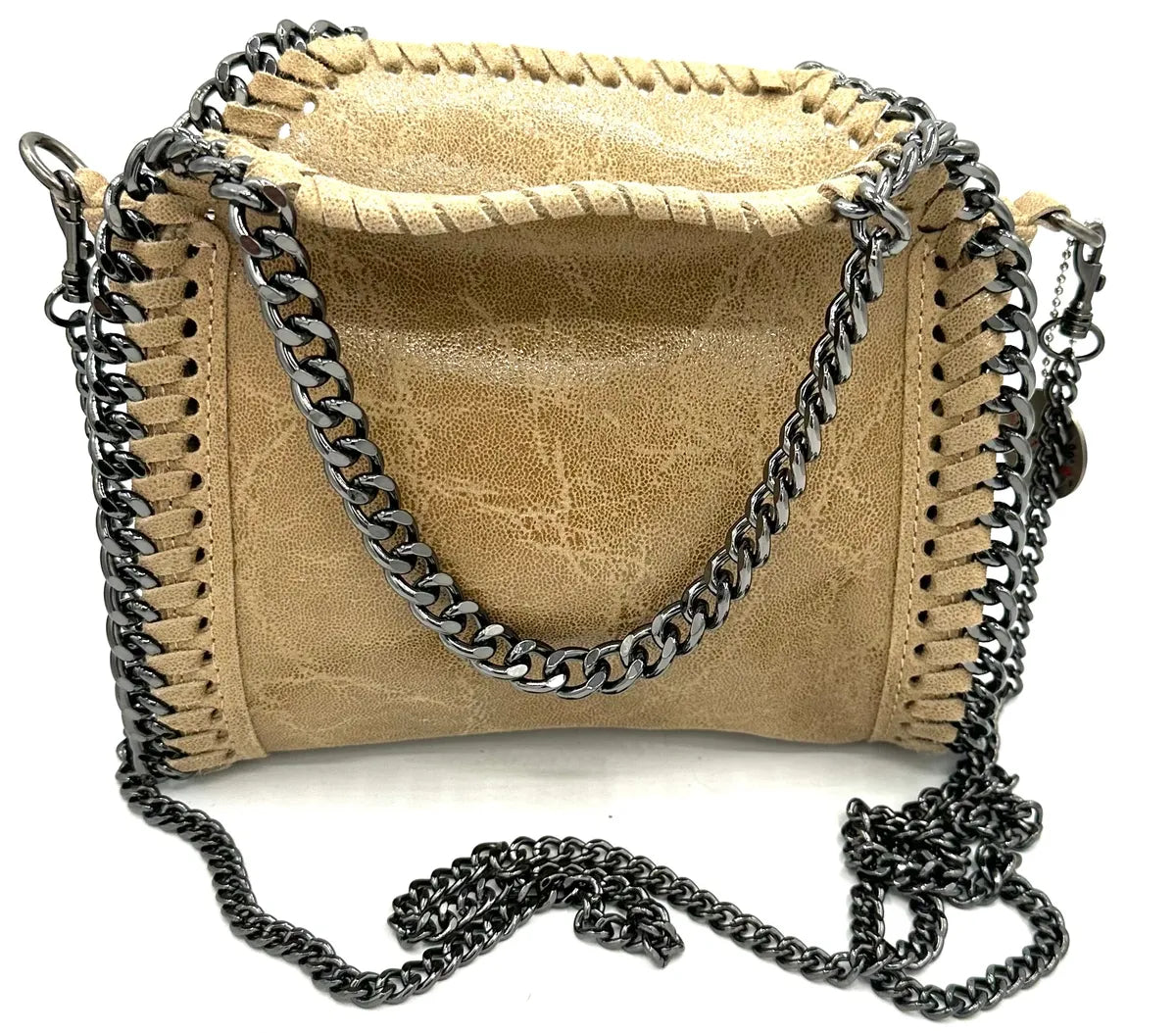 Distressed Tan Purse with Chrome Accents
