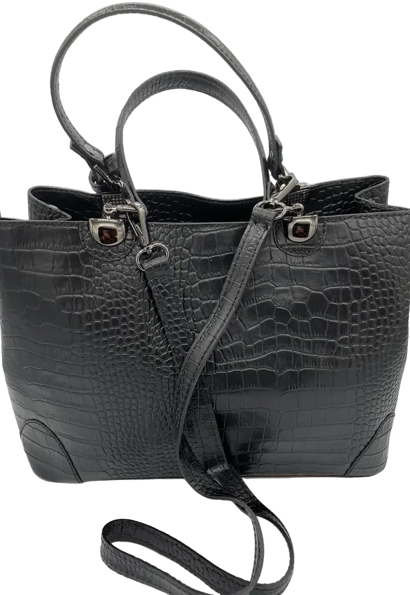 Black Textured Leather Handbag