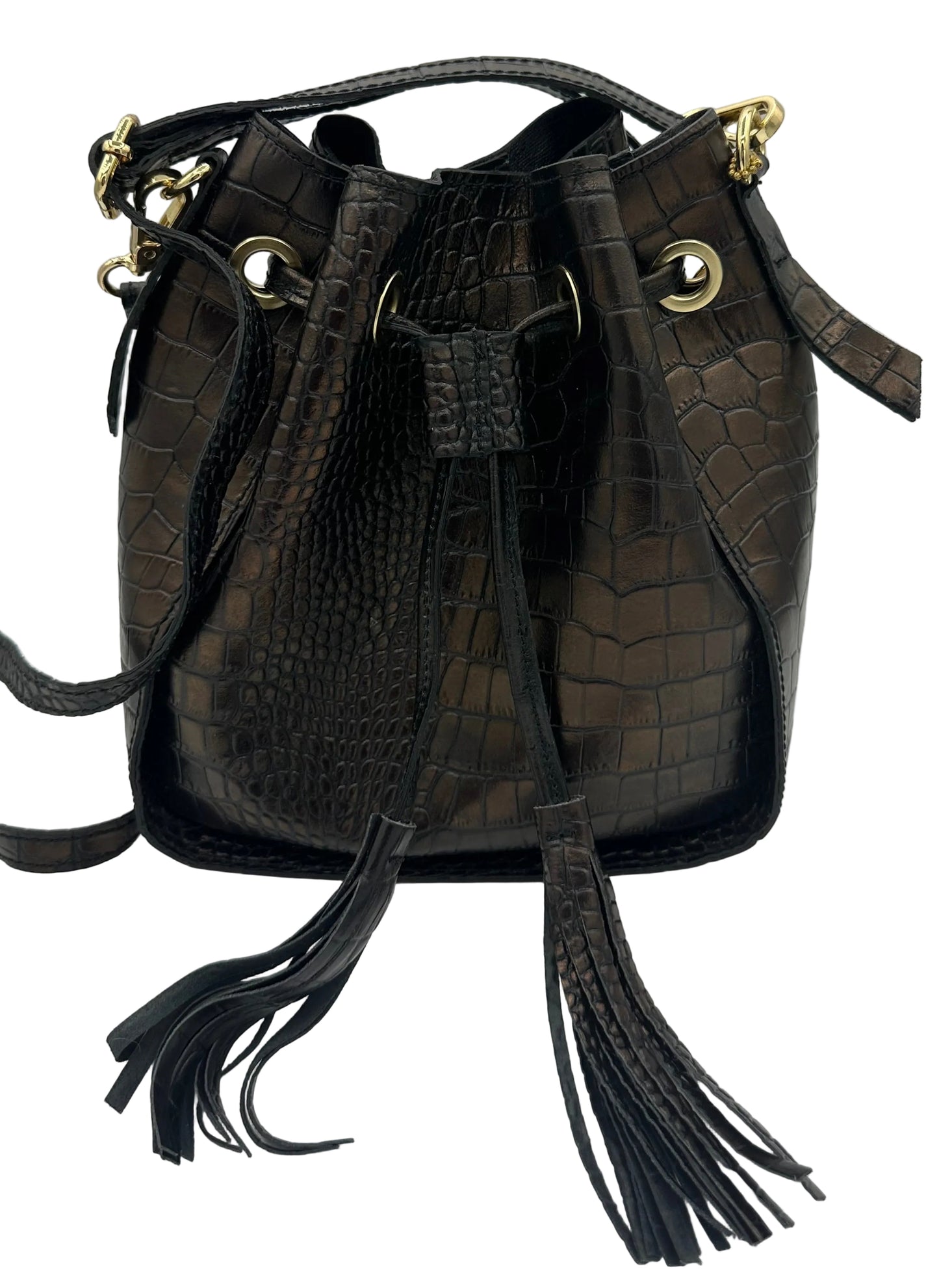 Italian Leather Textured Yellow Bucket Bag