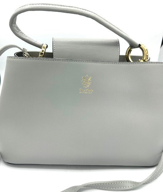 Light Gray Leather Handbag from Italy