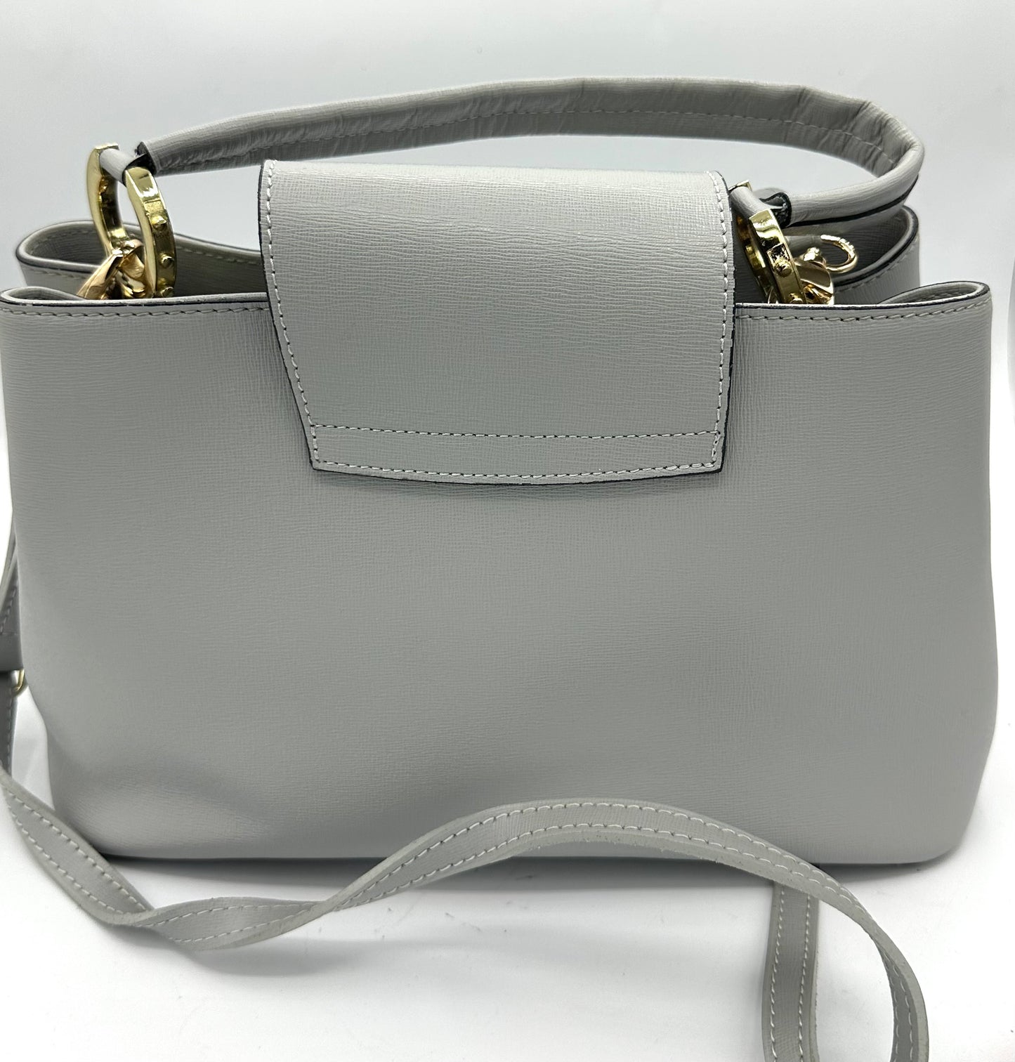 Light Gray Leather Handbag from Italy