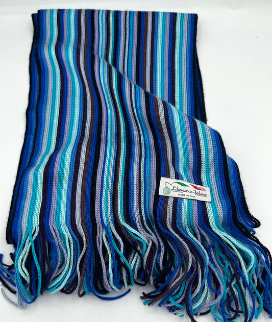 Blue Mulit-Colored Italian Wool Scarf