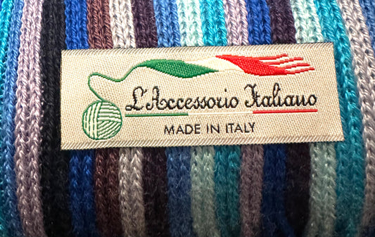 Blue Mulit-Colored Italian Wool Scarf