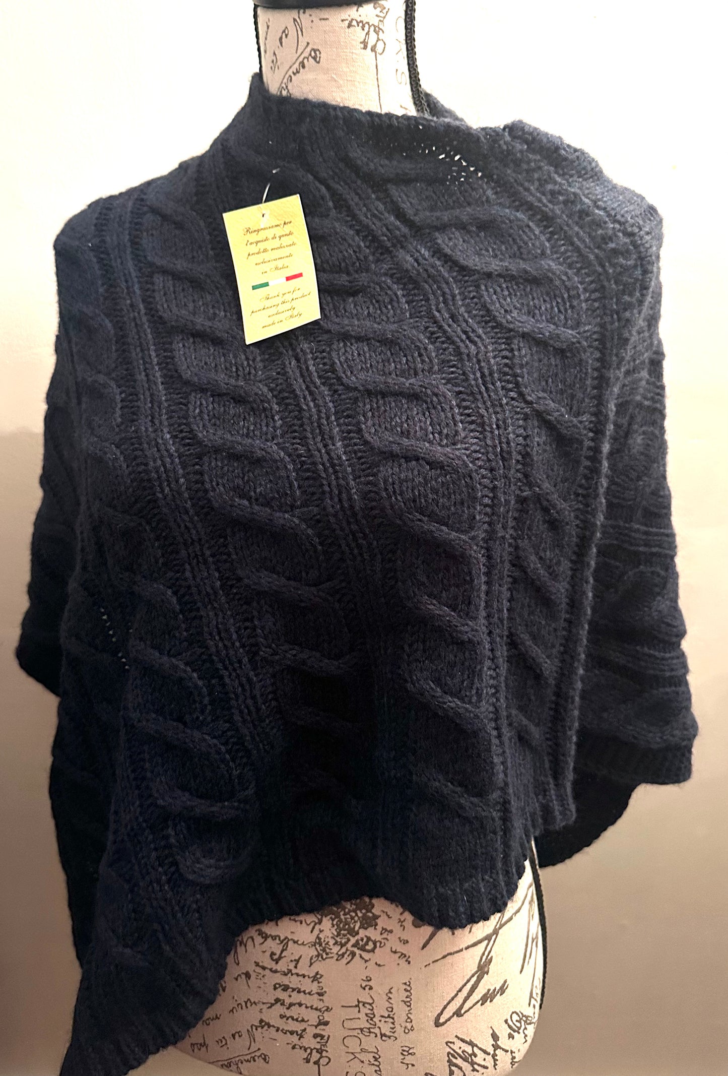 Italian Wool Cable Knit Poncho