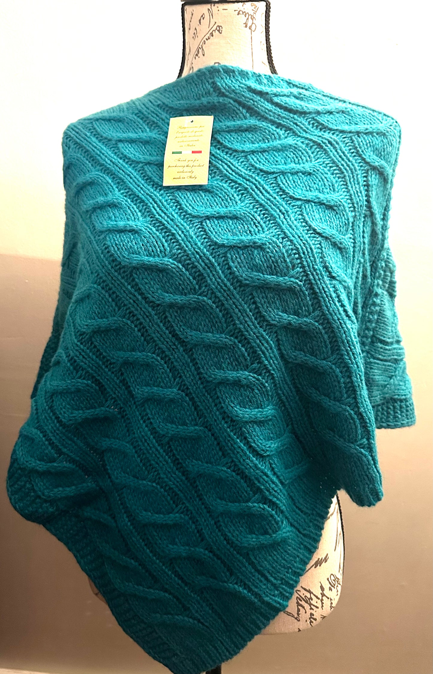 Italian Wool Cable Knit Poncho