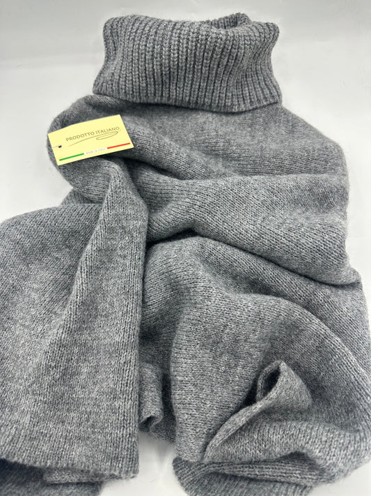 Italian Gray Wool Turtleneck Poncho
