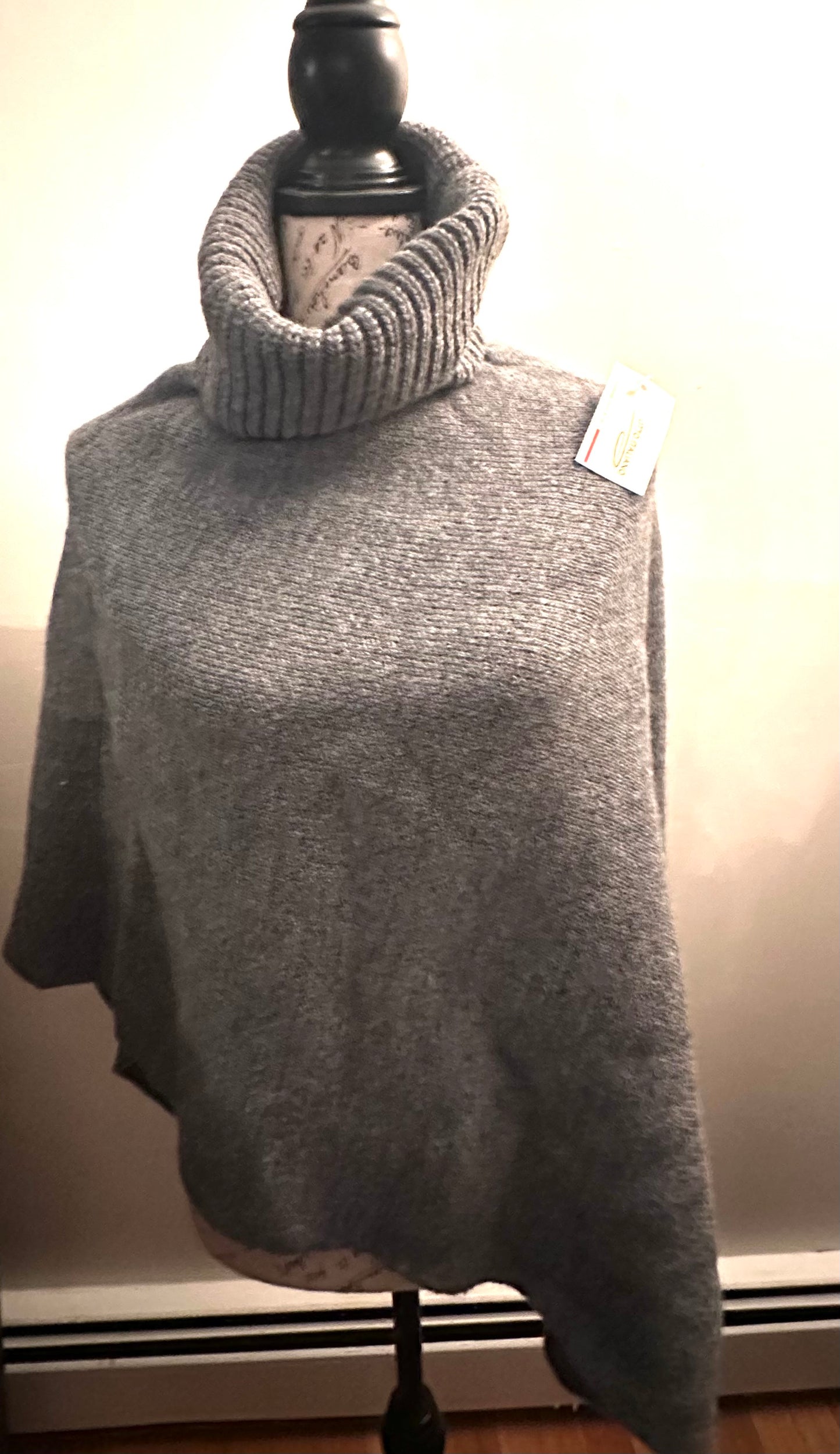 Italian Gray Wool Turtleneck Poncho