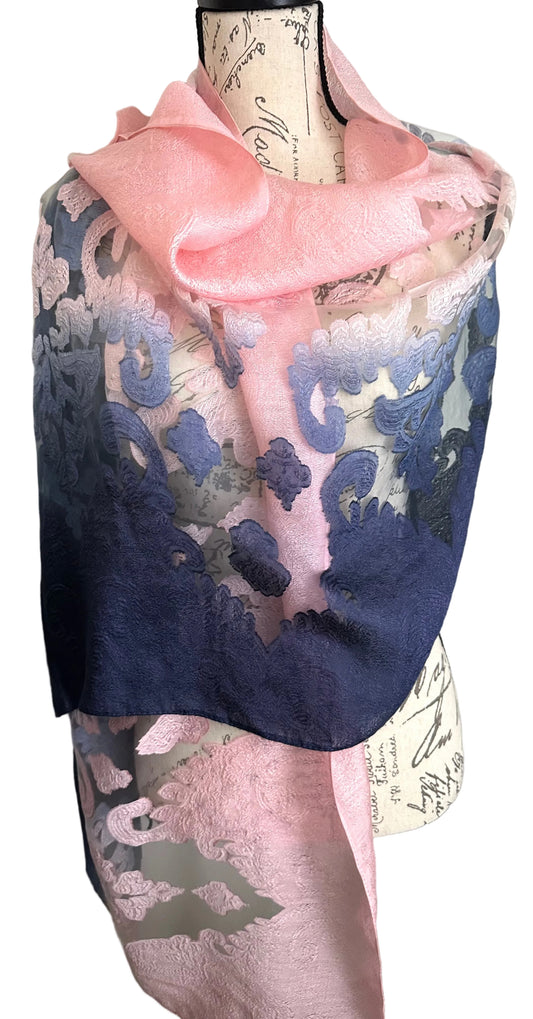 Italian Sheer Panel Scarf/Shawl - Elegant Lightweight Wrap