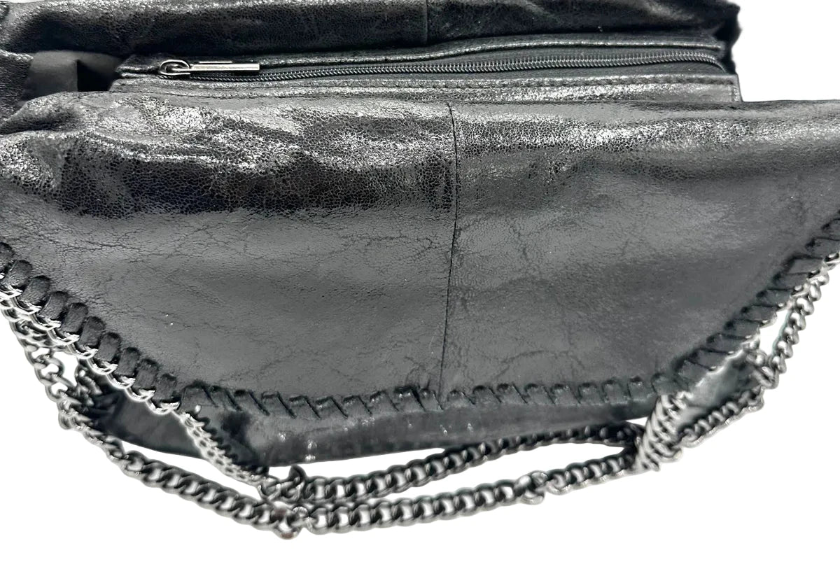 Black Distressed Purce with Chrome Chain accents