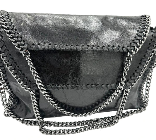 Black Distressed Purce with Chrome Chain accents
