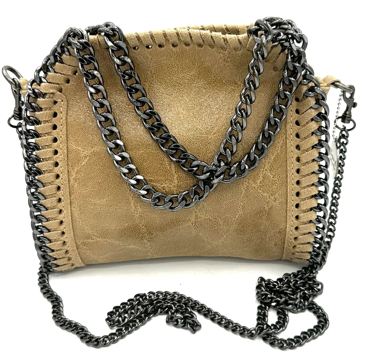 Distressed Tan Purse with Chrome Accents