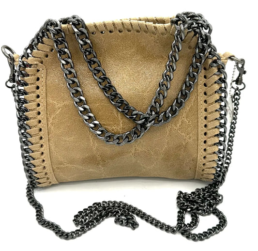 Distressed Tan Purse with Chrome Accents