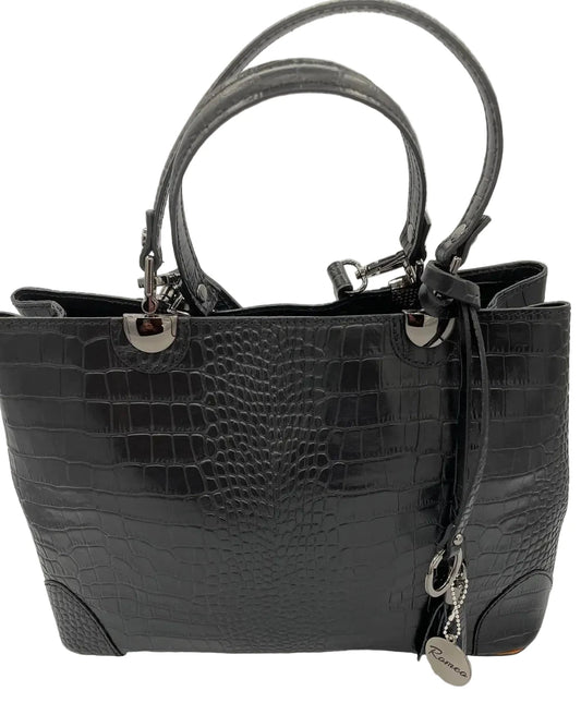 Black Textured Leather Handbag