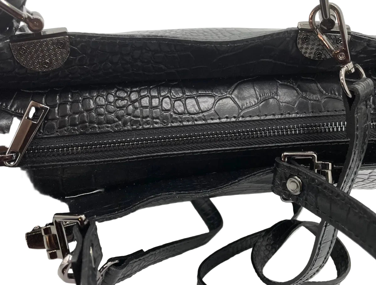 Black Textured Leather Handbag