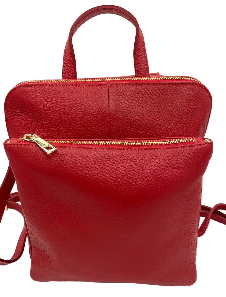 Red Peppled Leather Backpack/Handbag