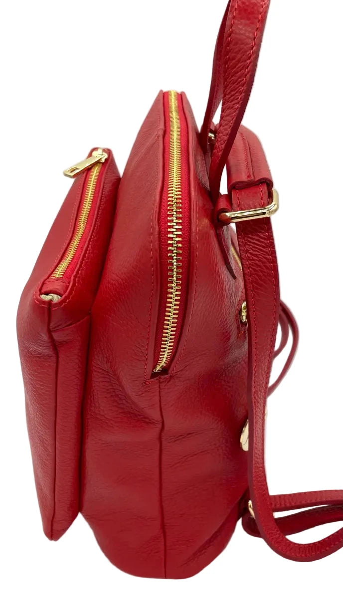 Red Peppled Leather Backpack/Handbag