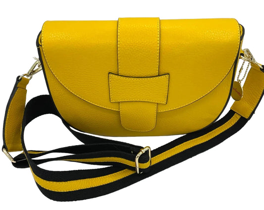 Yellow Leather Purse with Striped Strap