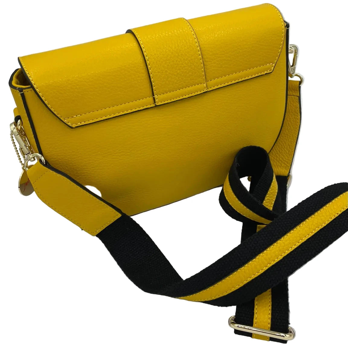 Yellow Leather Purse with Striped Strap