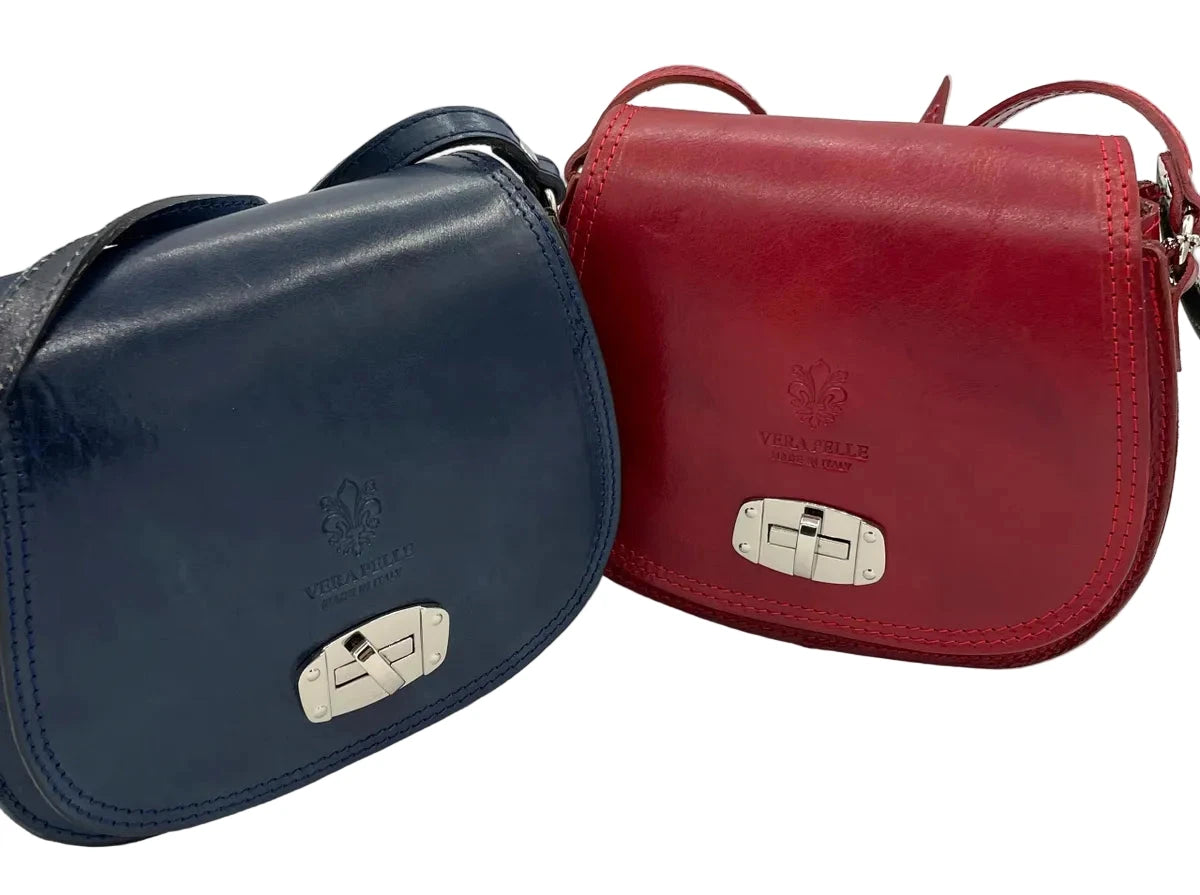 Navy or Red Leather Saddle Bag from Italy