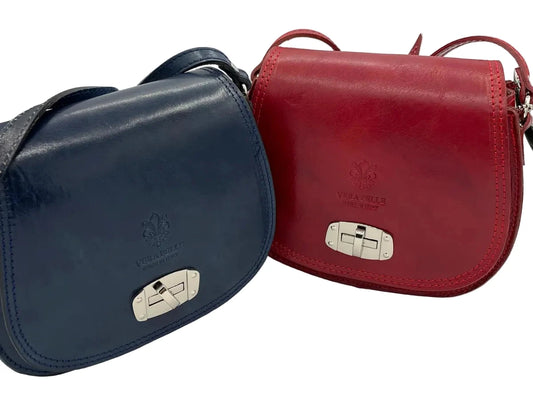 Navy or Red Leather Saddle Bag from Italy