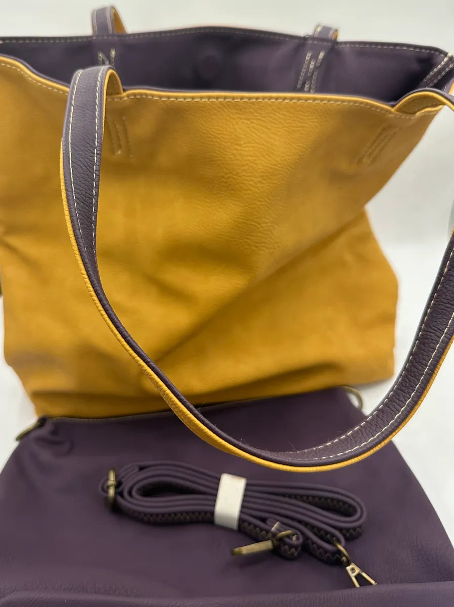 Vegan Reversible Tote Bag - 3 Bag in 1 - Bonus Bag Included