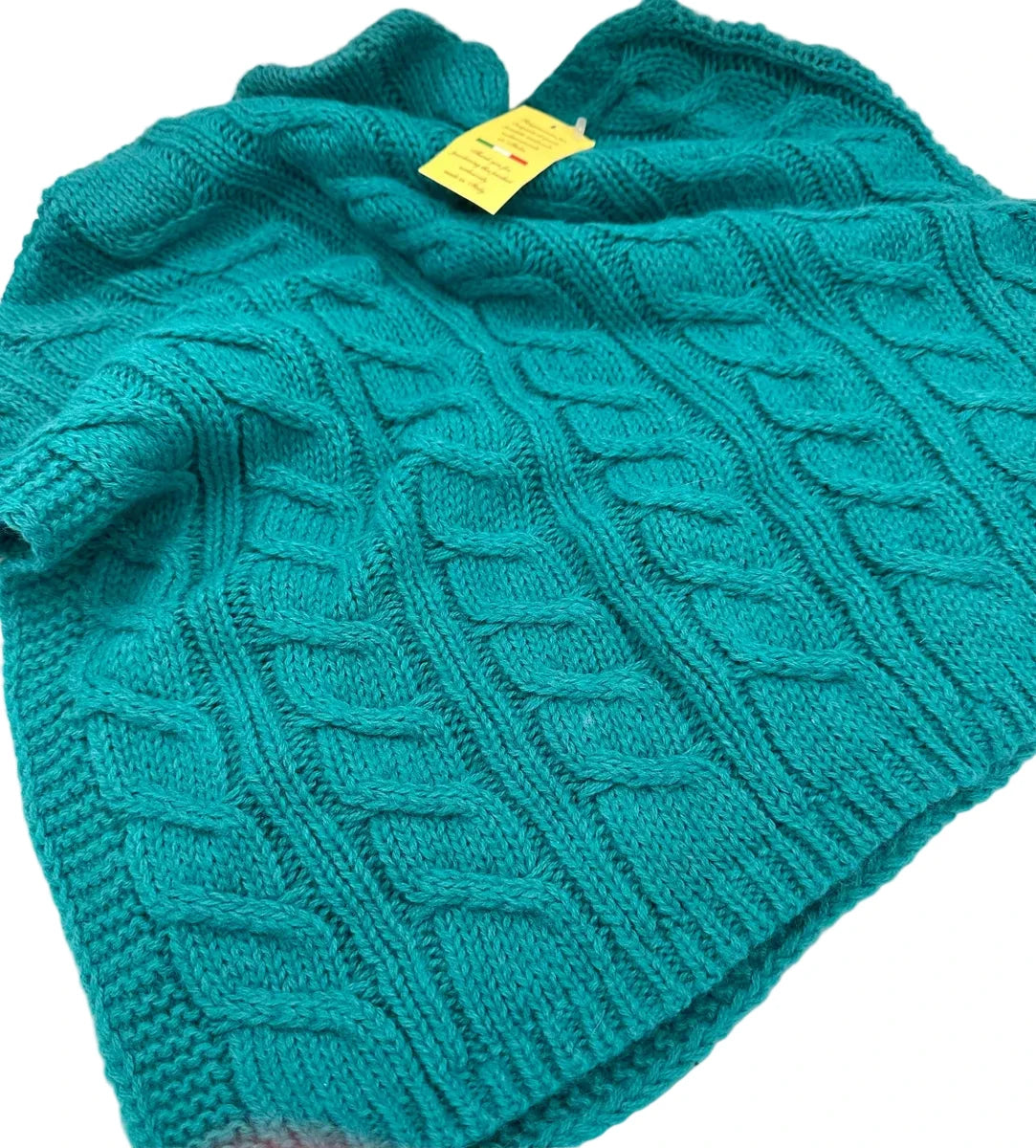 Wool Ribbed Knit Poncho Cape - Teal Color