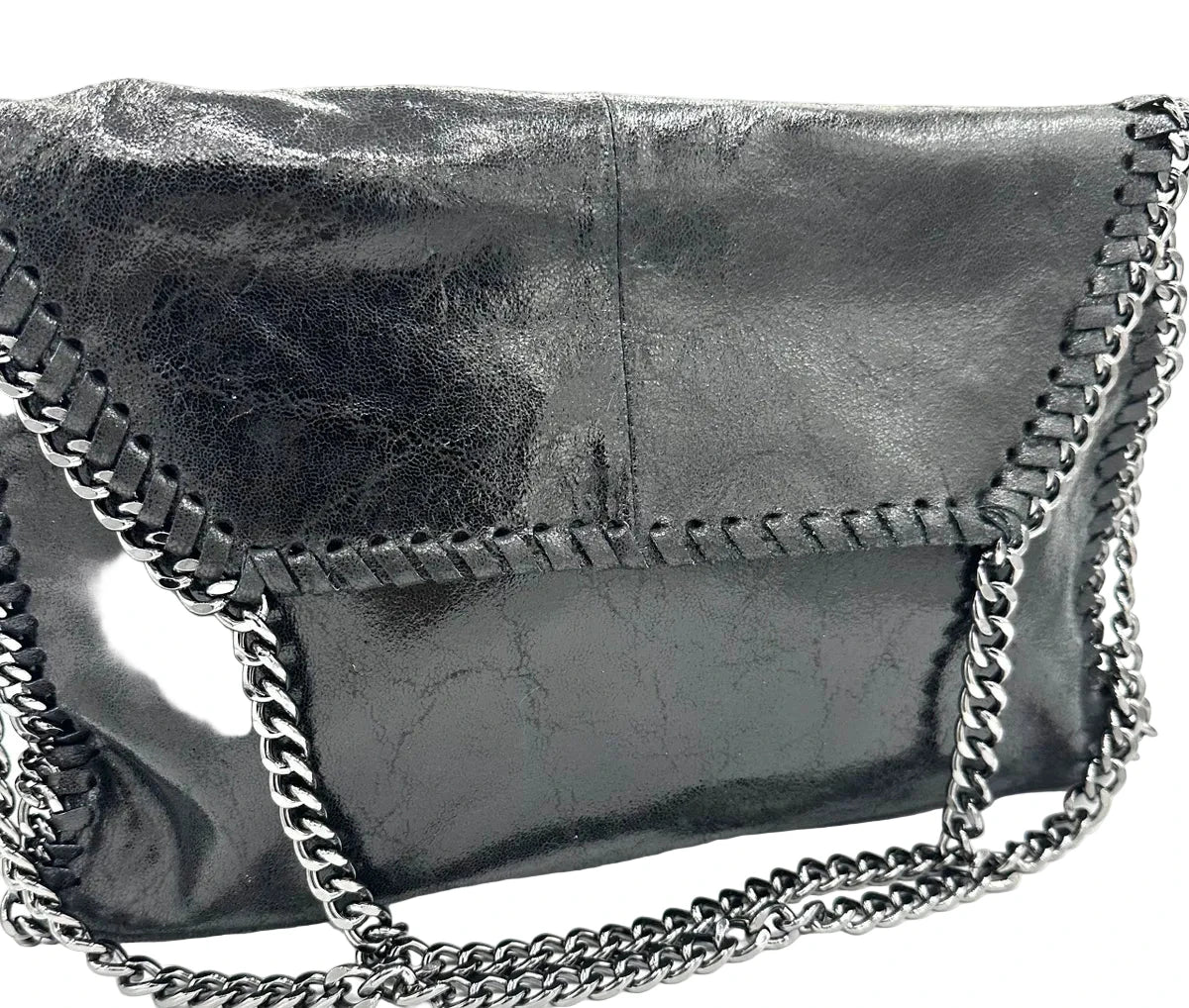 Black Distressed Purce with Chrome Chain accents
