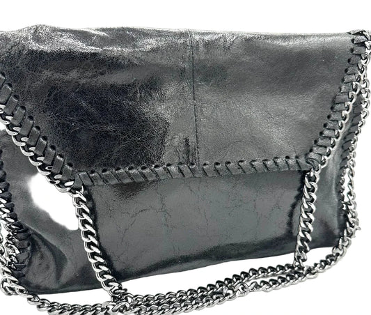 Black Distressed Purce with Chrome Chain accents