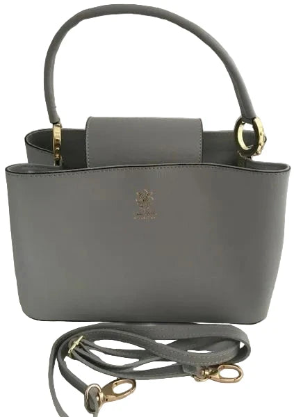 Light Gray Leather Handbag from Italy