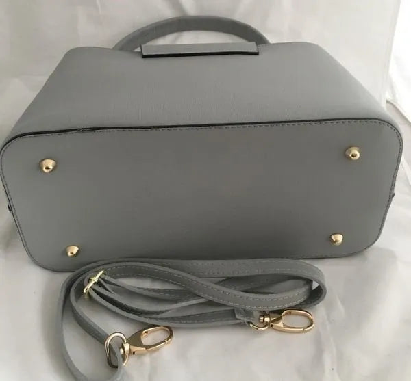 Light Gray Leather Handbag from Italy