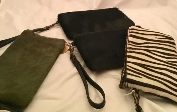 Navy Blue Fur and Leather Wristlet from Italy