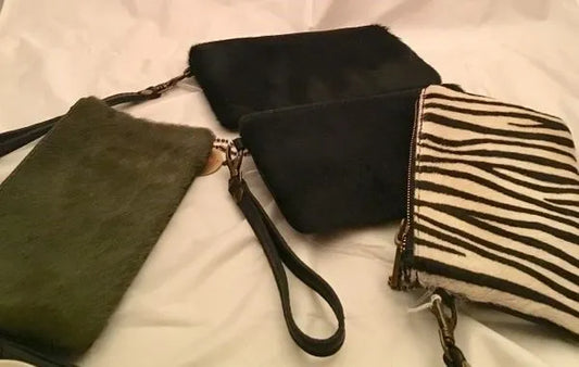 Navy Blue Fur and Leather Wristlet from Italy