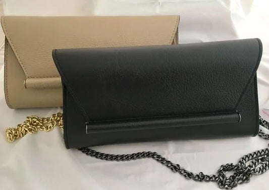 Leather Evening Handbag with Accent Chain Strap