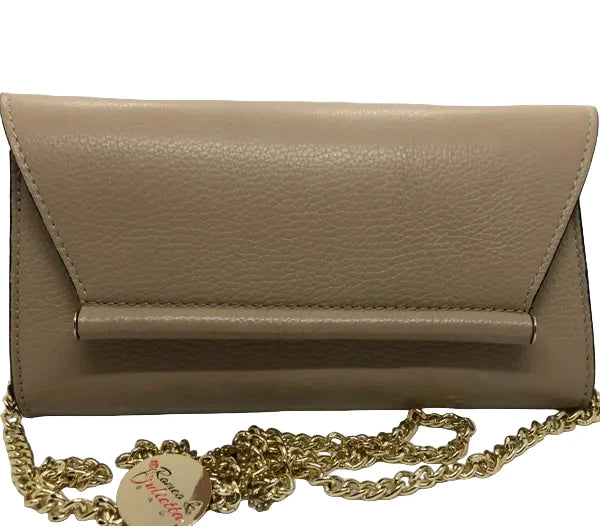 Leather Evening Handbag with Accent Chain Strap