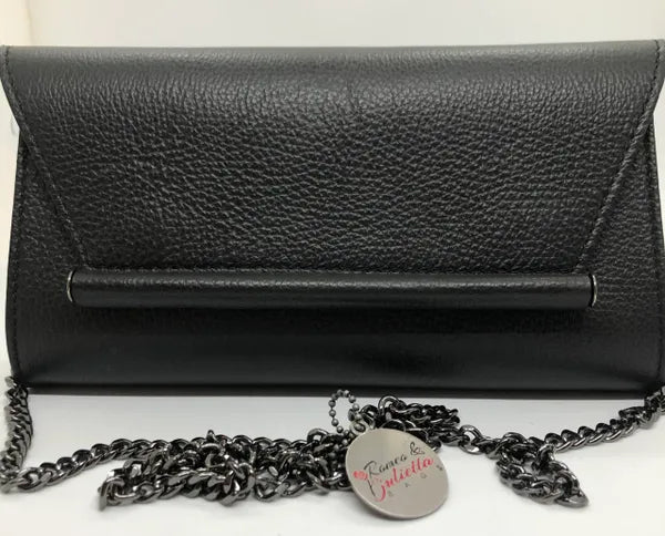 Leather Evening Handbag with Accent Chain Strap