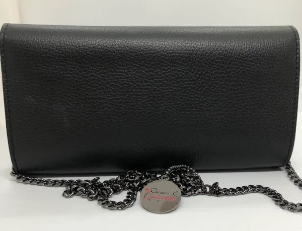 Leather Evening Handbag with Accent Chain Strap